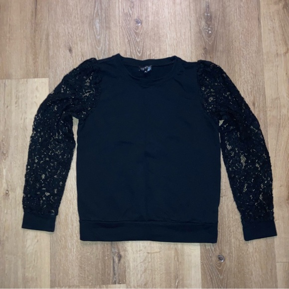 1. State Women’s Classic Black Cotton Top with Lace Sleeves | Size Medium - Picture 2 of 9